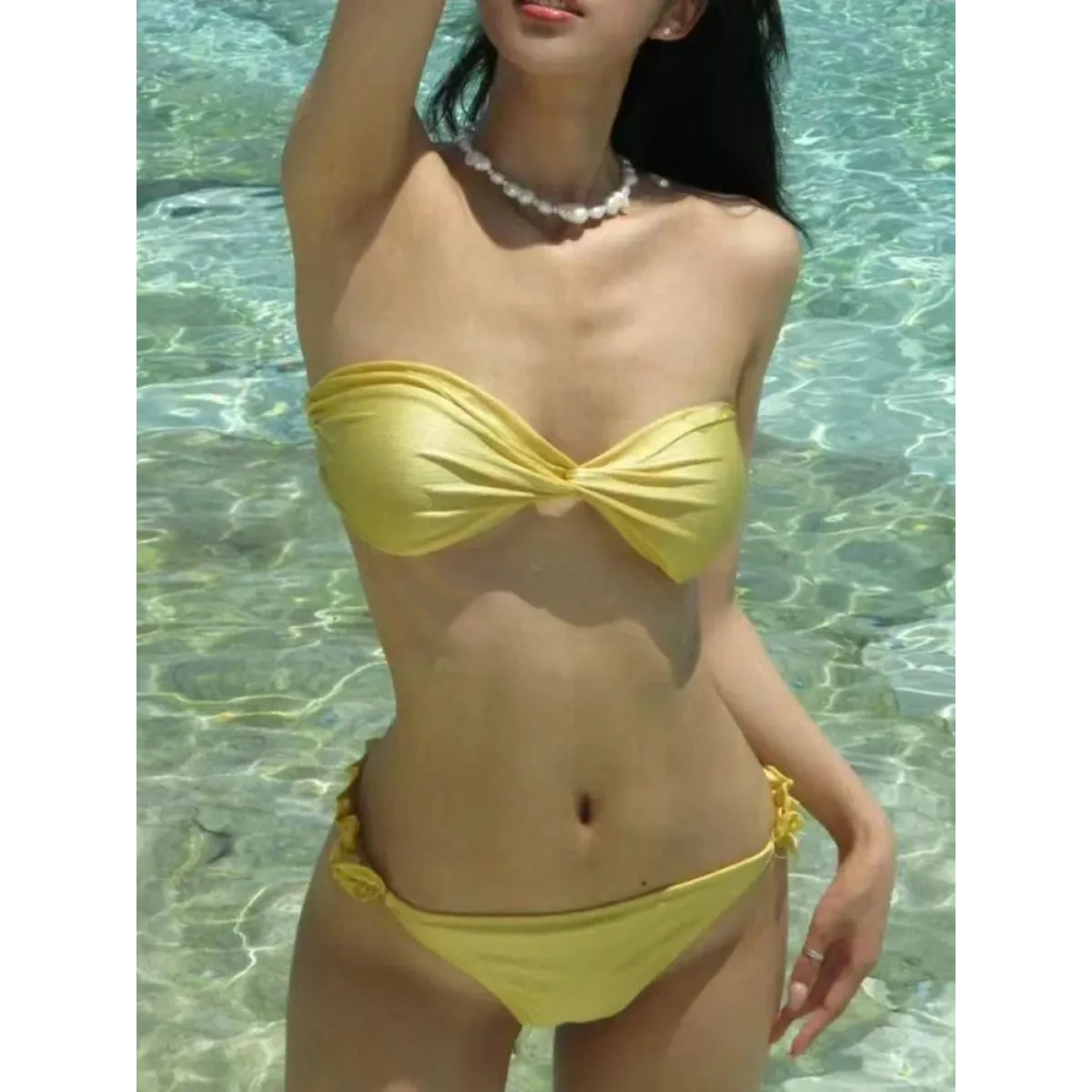 Strapless Ruffled Yellow Bikini Set - Swimsuits - Swimwear - 5