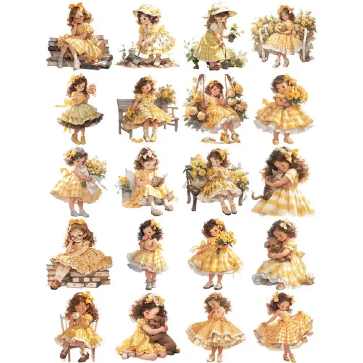 20Pcs Yellow Dress Girl Stickers - Cute DIY Scrapbooking Decorative Stickers - All Dresses - 3
