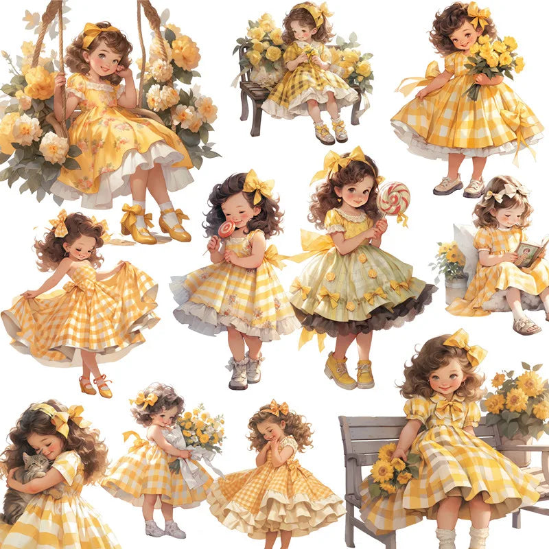 20Pcs Yellow Dress Girl Stickers - Cute DIY Scrapbooking Decorative Stickers - Yellow - All Dresses - Decorative