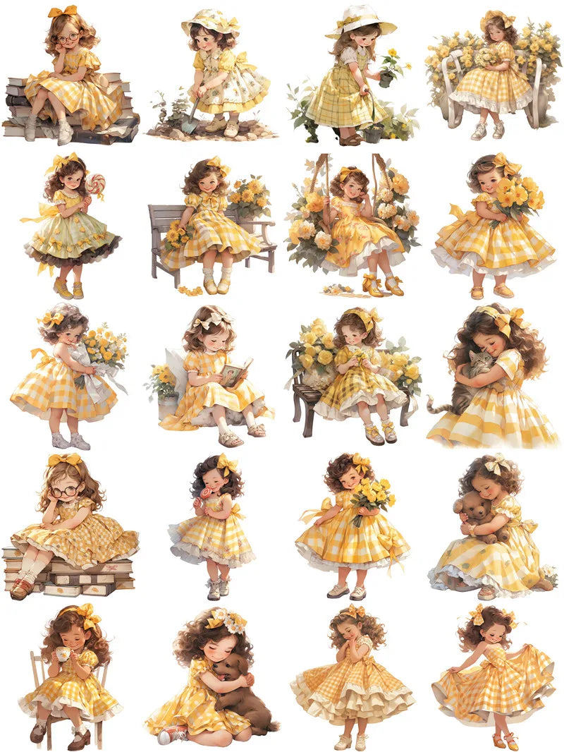 20Pcs Yellow Dress Girl Stickers - Cute DIY Scrapbooking Decorative Stickers - Yellow - All Dresses - Decorative