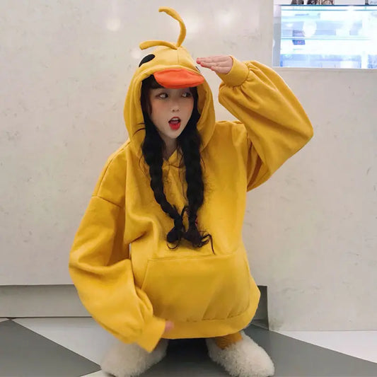 Yellow Kawaii Duck Hoodie – Cute Long Sleeve Casual Pullover Top - Hoodies & Sweatshirts - Hoodies - 2025 - 2