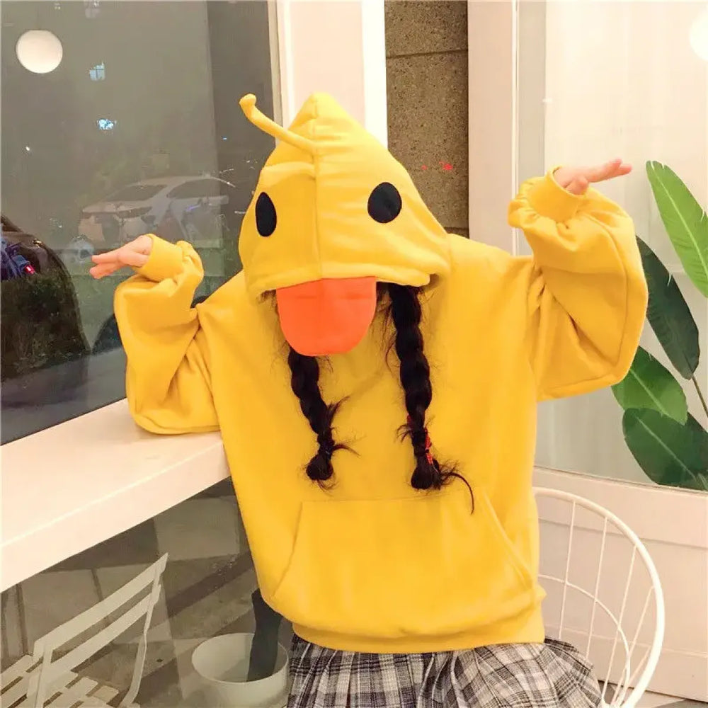 Yellow Kawaii Duck Hoodie – Cute Long Sleeve Casual Pullover Top - Hoodies & Sweatshirts - Round - Hoodies - 1
