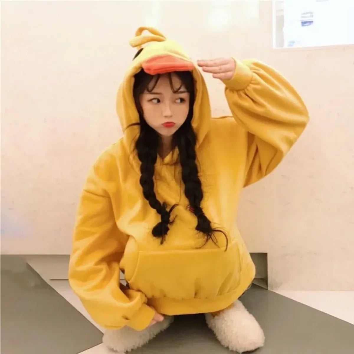 Yellow Kawaii Duck Hoodie – Cute Long Sleeve Casual Pullover Top - Hoodies & Sweatshirts - Round - Hoodies - 5