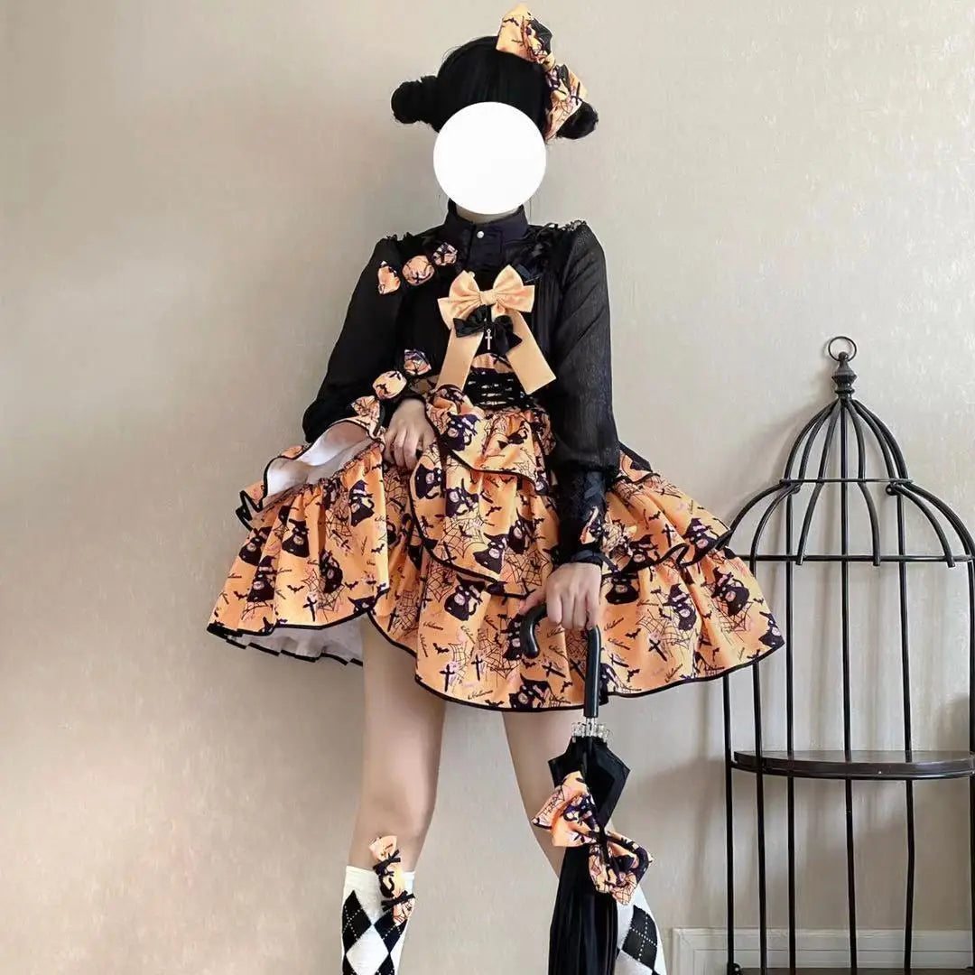 Pink Black Purple Yellow Lolita Dress - Elena Three-stage JSK - Orange / S - All Dresses - Dresses - 3 - 2024