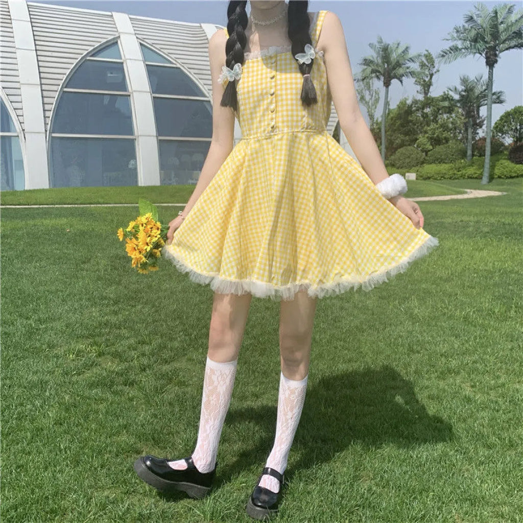 Yellow Plaid Fairy Tale Dress - All Dresses - 3