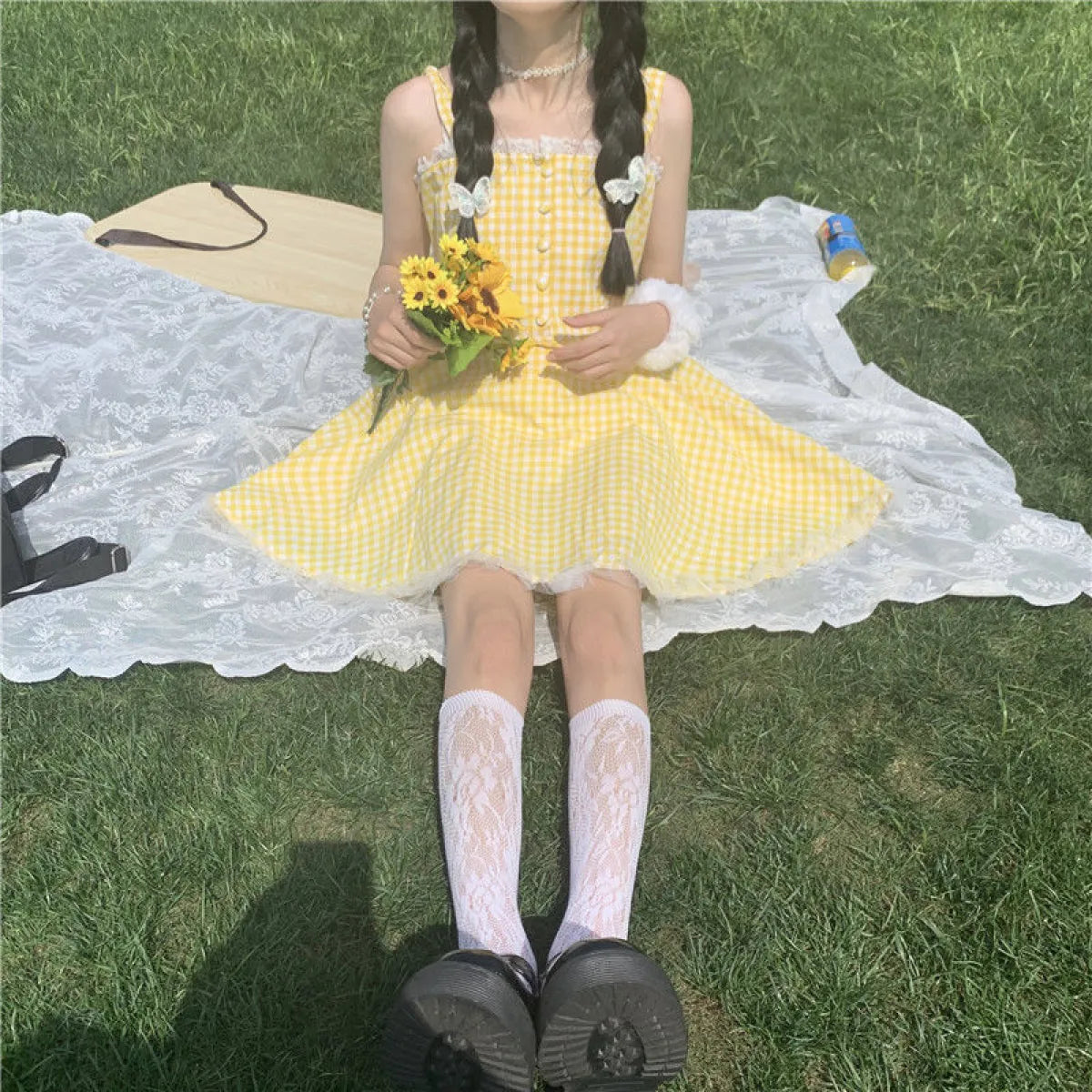 Yellow Plaid Fairy Tale Dress - All Dresses - 4
