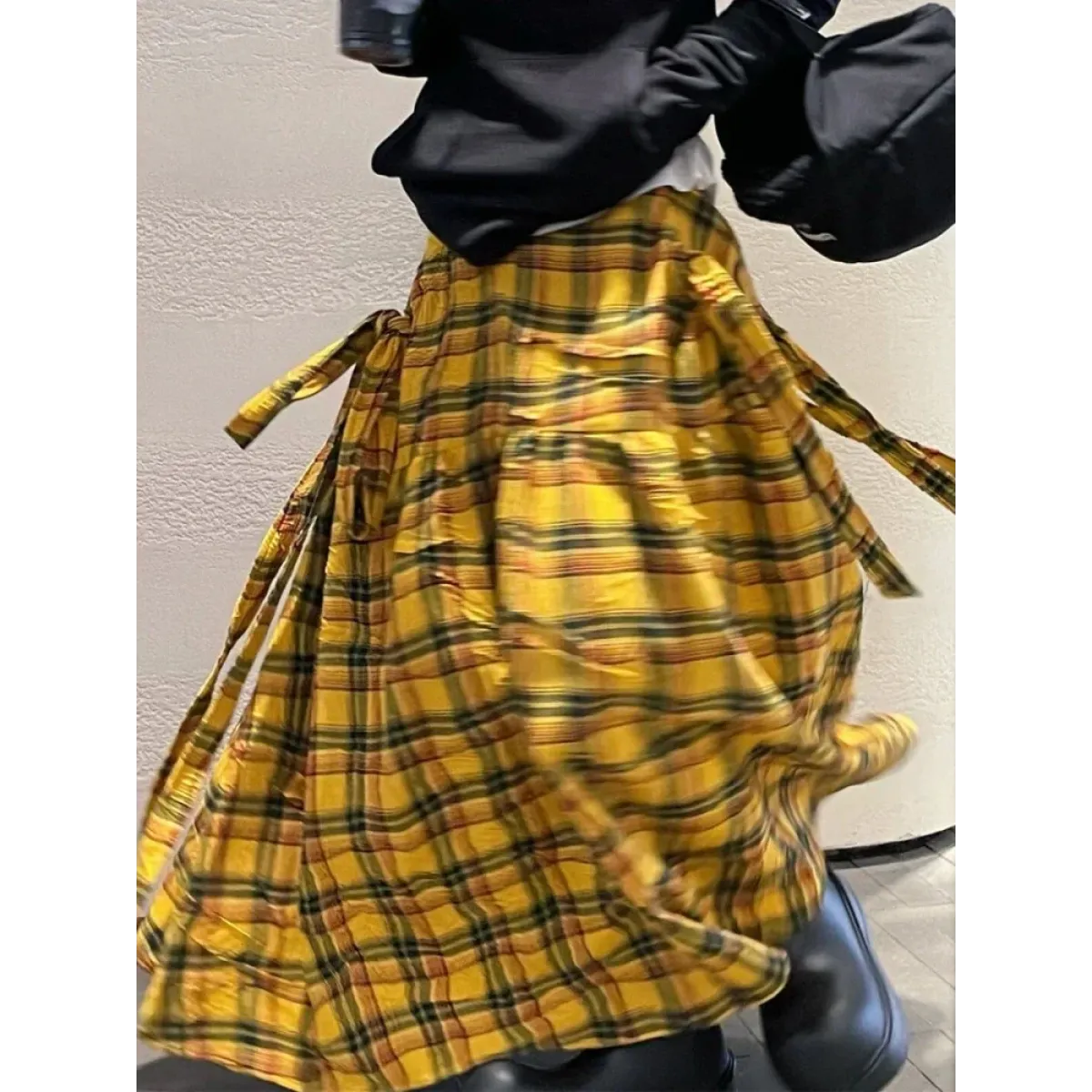 Harajuku Yellow Plaid Maxi Skirt - Bottoms - Skirts - 5