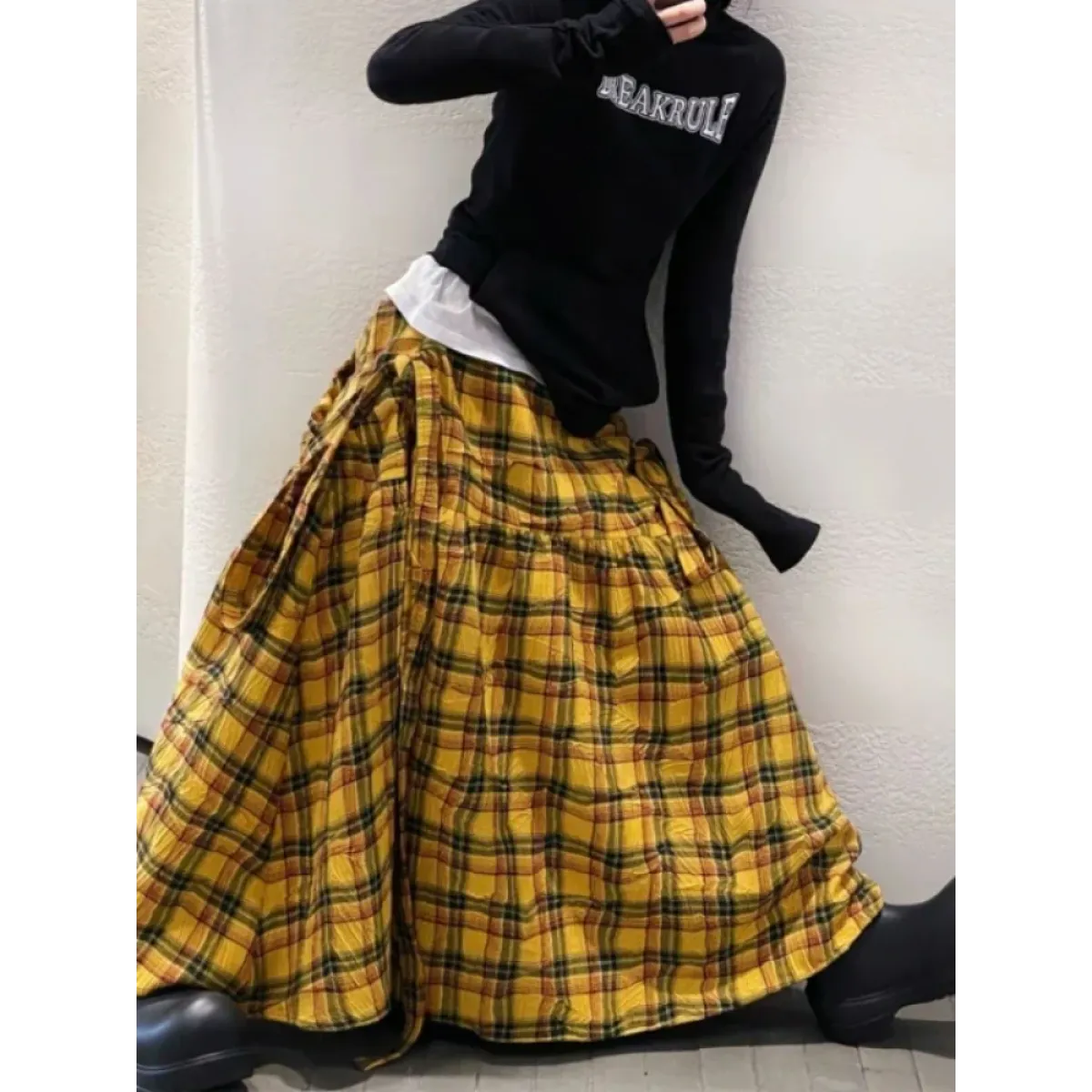 Harajuku Yellow Plaid Maxi Skirt - Bottoms - Skirts - 6