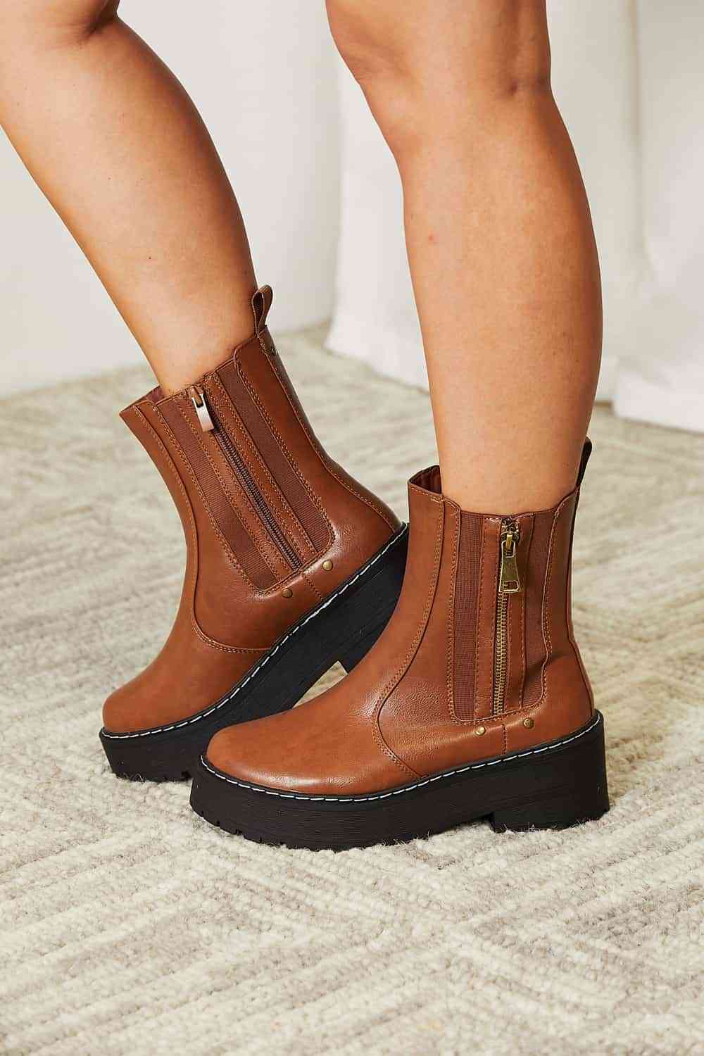 Side Zip Platform Boots - Chestnut / 6 - All Products - Shoes - 1 - 2024