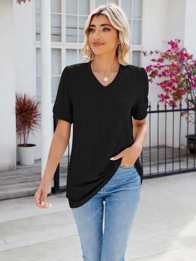 V-Neck Short Sleeve Blouse - Kawaii Stop - Casual Elegance, Comfortable Fit, Confidence Booster, Early Spring Collection, Elegant Wear, Fashion Forward, L&Q, Office Attire, Opaque Material, Ship From Overseas, Shipping delay January 25 - February 17, Short Sleeve Blouse, Timeless Look, V-Neck Style, Versatile Blouse, Women's Fashion