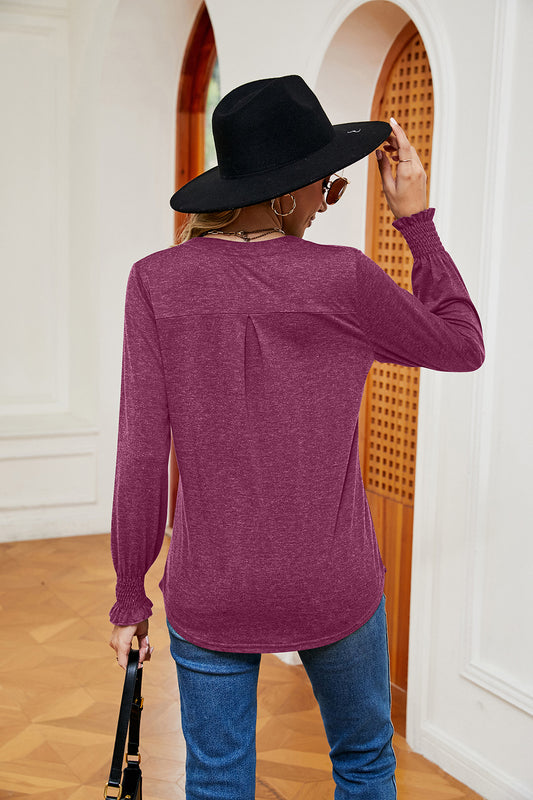 Notched Neck Long Sleeve Blouse - Kawaii Stop - Basic Style, Casual, Comfortable, Effortless Style, Formal, Long Sleeve Blouse, Machine Washable, Notched Neck, Opaque Fabric, Ship From Overseas, Shipping Delay 09/29/2023 - 10/02/2023, Slight Stretch, Stylish, T-Shirt, T-Shirts, Tee, Timeless, Versatile, Wardrobe Essential, Women's Clothing, Women's Fashion, Women's Top, X&D