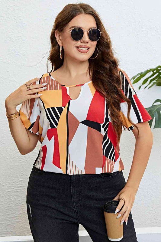 Plus Size Cutout Short Sleeve Blouse - Kawaii Stop - Blouses, HS, Ship From Overseas