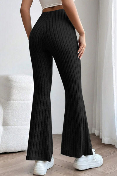 Ribbed High Waist Flare Pants - Kawaii Stop - Basic Bae, Chic Style, Comfortable Fit, Effortless Elegance, Everyday Wear, Fashion Forward, Flare Pants, High Waist, Machine Washable, Opaque, Polyester Blend, Ship from USA, Sophisticated Look, TikTok, Versatile Design, Wardrobe Essential, Women's Fashion