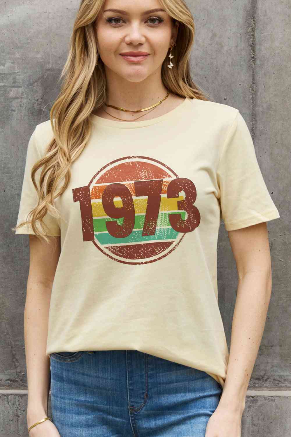 1973 Graphic Cotton Tee - Kawaii Stop - 1973 Graphic, Casual Style, Comfortable Fit, Cotton Shirt, Easy Care, Fashionable Comfort, Graphic Tee, Nostalgic Fashion, Premium Quality, Retro Look, Round Neck, Ship From Overseas, Short Sleeves, Simply Love, T-Shirt, Timeless Style, Vintage Vibes