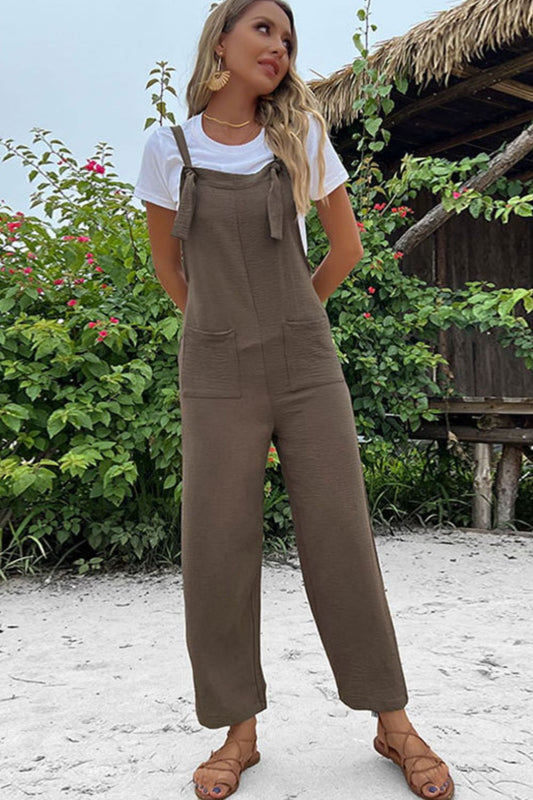 Straight Leg Jumpsuit with Pockets - Kawaii Stop - 5% Spandex, 95% Polyester, Capris, Casual Style, Comfortable Fit, Fashionable, Hundredth, Long Length, Minimalist, Outdoors, Pants, Pockets, Ship From Overseas, Straight Leg Jumpsuit, Versatile, Women's Clothing