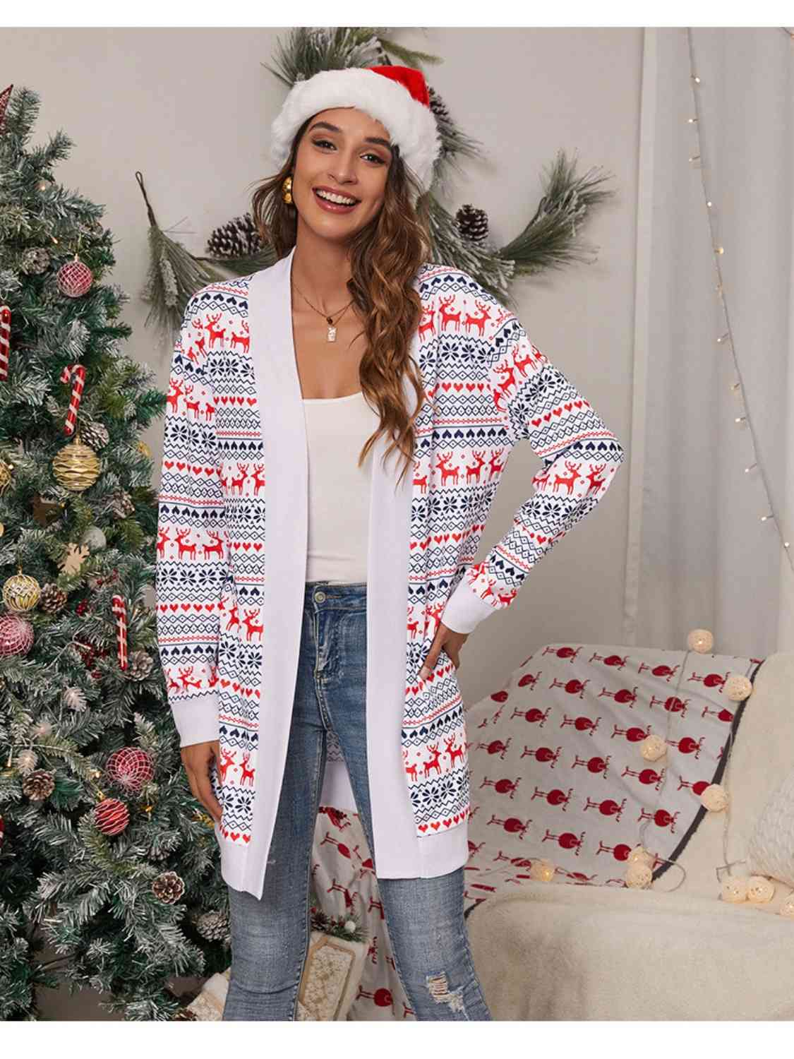 Christmas Open Front Cardigan - Kawaii Stop - Christmas, Christmas Cardigan, Classic Style, Cozy Comfort, Festive Apparel, Holiday Fashion, Holiday Outfit, N@X, Open Front Sweater, Seasonal Wardrobe, Ship From Overseas, Stylish Outerwear, Winter Warmth