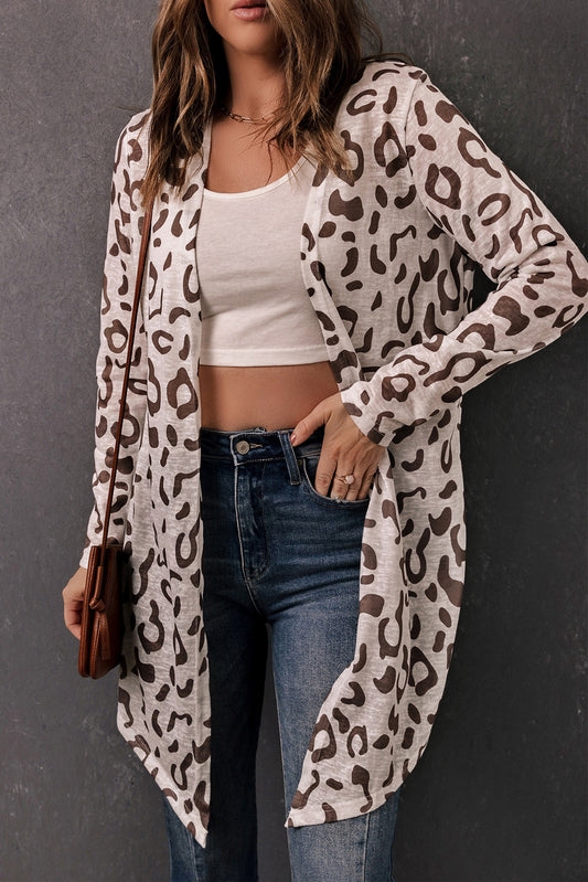 Leopard Long-Sleeve Open Front Cardigan - Kawaii Stop - Cardigan, Cardigans, Casual Elegance, Chic Style, Fierce Fashion, Leopard Print Cardigan, Open Front, Ship From Overseas, Statement Piece, SYNZ, Women's Clothing