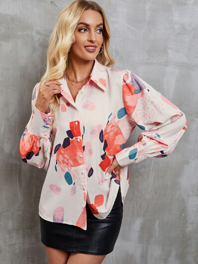Printed Button Up Lantern Sleeve Shirt - Kawaii Stop - Classic Design, Comfortable Wear, Early Spring Collection, Everyday Chic, Fashion Forward, Lantern Sleeves, LT&SB, Luxurious Feel, Opaque Material, Polished Look, Printed Button Up Shirt, Ship From Overseas, Shipping delay January 31 - February 17, Statement Attire, Stylish Apparel, Timeless Elegance, Versatile Top, Women's Fashion