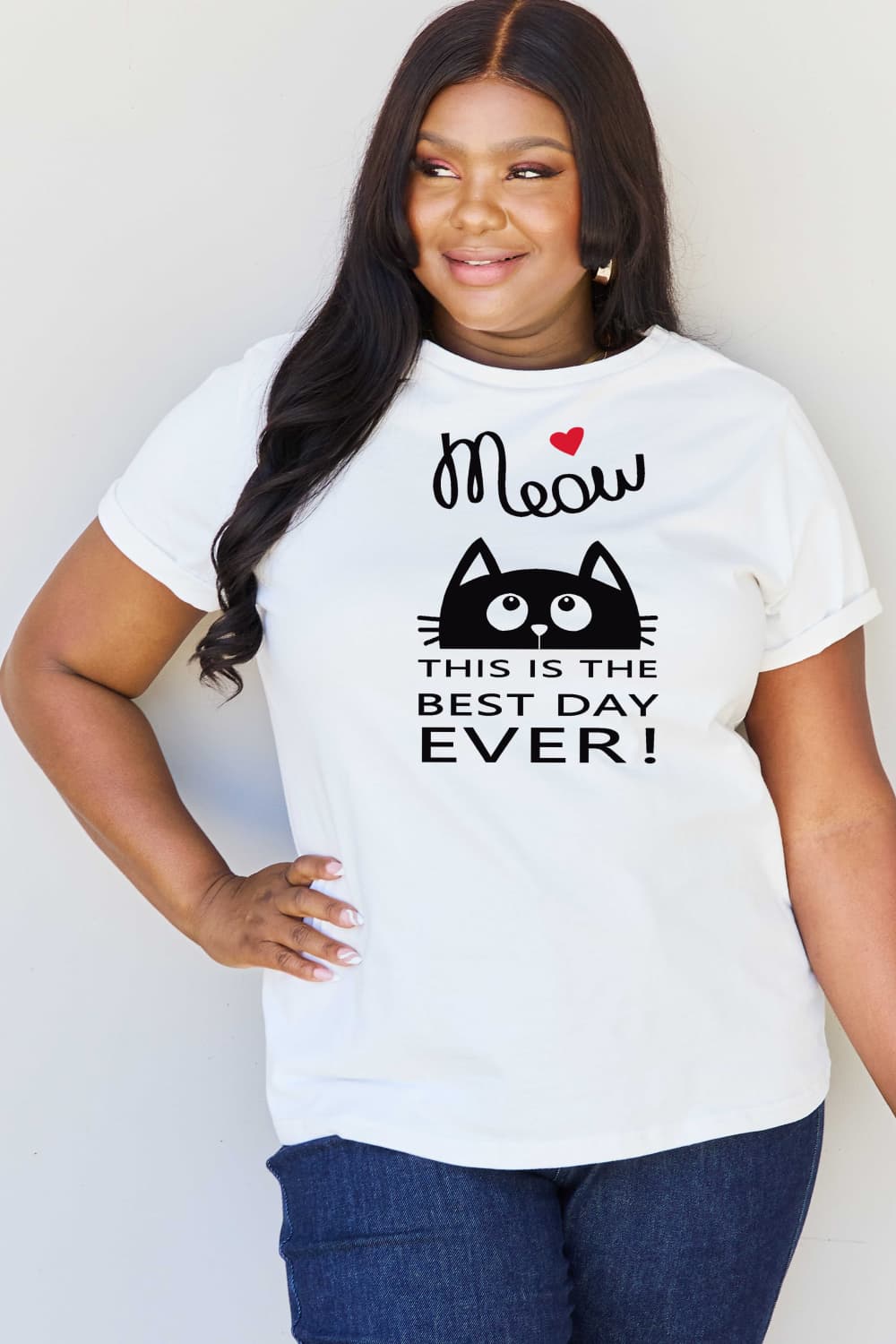 Simply Love Full Size MEOW THIS IS THE BEST DAY EVER! Graphic Cotton T-Shirt - Kawaii Stop - Kawaii Shop