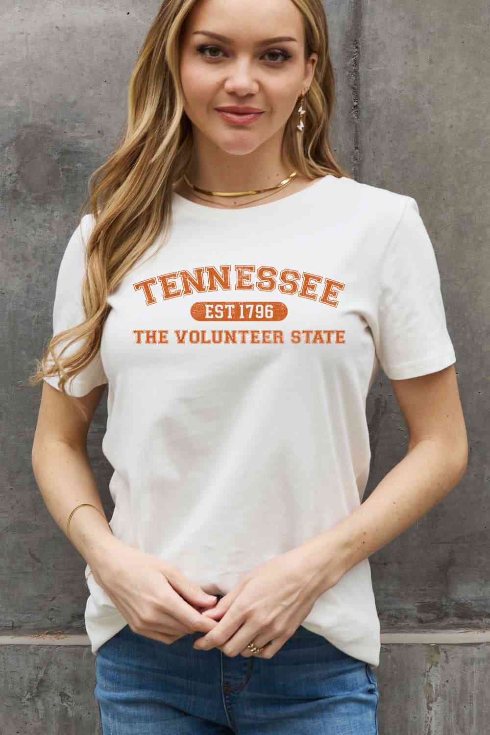TENNESSEE EST 1796 THE VOLUNTEER STATE Graphic Cotton Tee - Kawaii Stop - 1796 Graphic, Casual Style, Comfortable Fit, Cotton Shirt, Fashionable Comfort, Graphic Tee, Hand Wash Only, Long Length, Premium Quality, Round Neck, Ship From Overseas, Short Sleeves, Show Your Roots, Simply Love, Southern Heritage, T-Shirt, Tennessee Pride, Women's Fashion