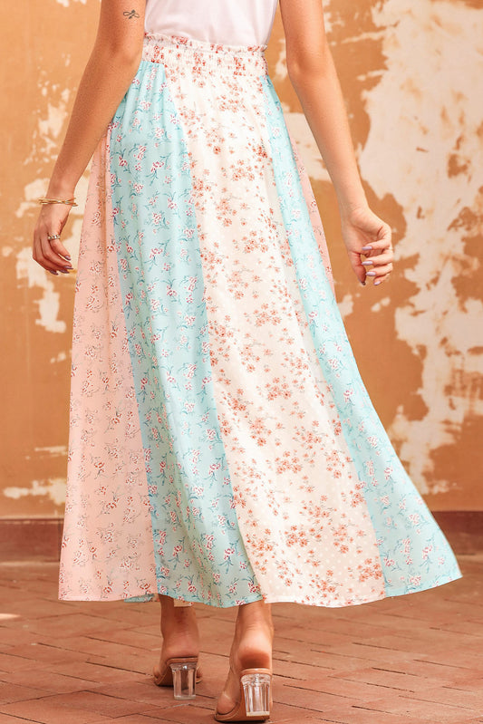 Floral Color Block Smocked Waist Maxi Skirt - Kawaii Stop - Affordable Luxury, Casual Chic, Comfortable Wear, Confidence in Style, Everyday Fashion, Floral Print, High-Quality Fabric, Maxi Skirt, Ship From Overseas, Skirt, Skirts, Smocked Waist Skirt, Stylish Skirt, SYNZ, Trendy Apparel, Women's Fashion