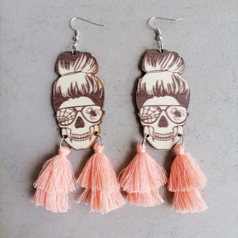 Spider Grandma Tassel Detail Dangle Earrings - Kawaii Stop - Artistic Beauty, Artistic Flair, Avant-Garde Style, Bold Fashion, Dangle Earrings, Edgy Accessories, Express Yourself, H.Y&F.J, Individuality, Must-Have Accessories, Ship From Overseas, Shipping Delay 09/29/2023 - 10/04/2023, Stand Out, Statement Earrings, Stylish Statement, Unforgettable Style, Unique Design, Urban Chic, Urban Earrings, Wood and Iron