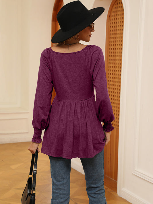 V-Neck Lantern Sleeve Blouse - Kawaii Stop - Blouse, Blouses, Casual Style, Lantern Sleeve, Long Sleeve Blouse, M.N.Y, Opaque Material, Ship From Overseas, Shipping Delay 09/29/2023 - 10/01/2023, V-Neck Blouse, Women's Clothing, Women's Fashion