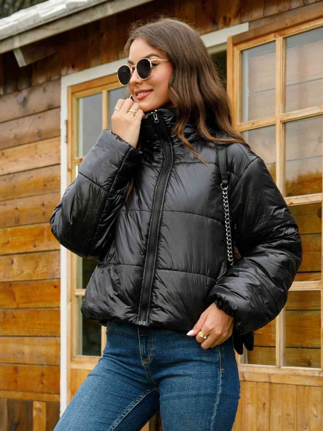 Zip-Up High Neck Puffer Jacket - Kawaii Stop - CATHSNNA, Chic Style, Cozy, Fashion, High Neck, Jackets, Knee-High Boots, Knit Scarf, Leggings, Machine Wash, Must-Have, Normal Thickness, Puffer Jacket, Ship From Overseas, Stylish, Tumble Dry, Women's Clothing