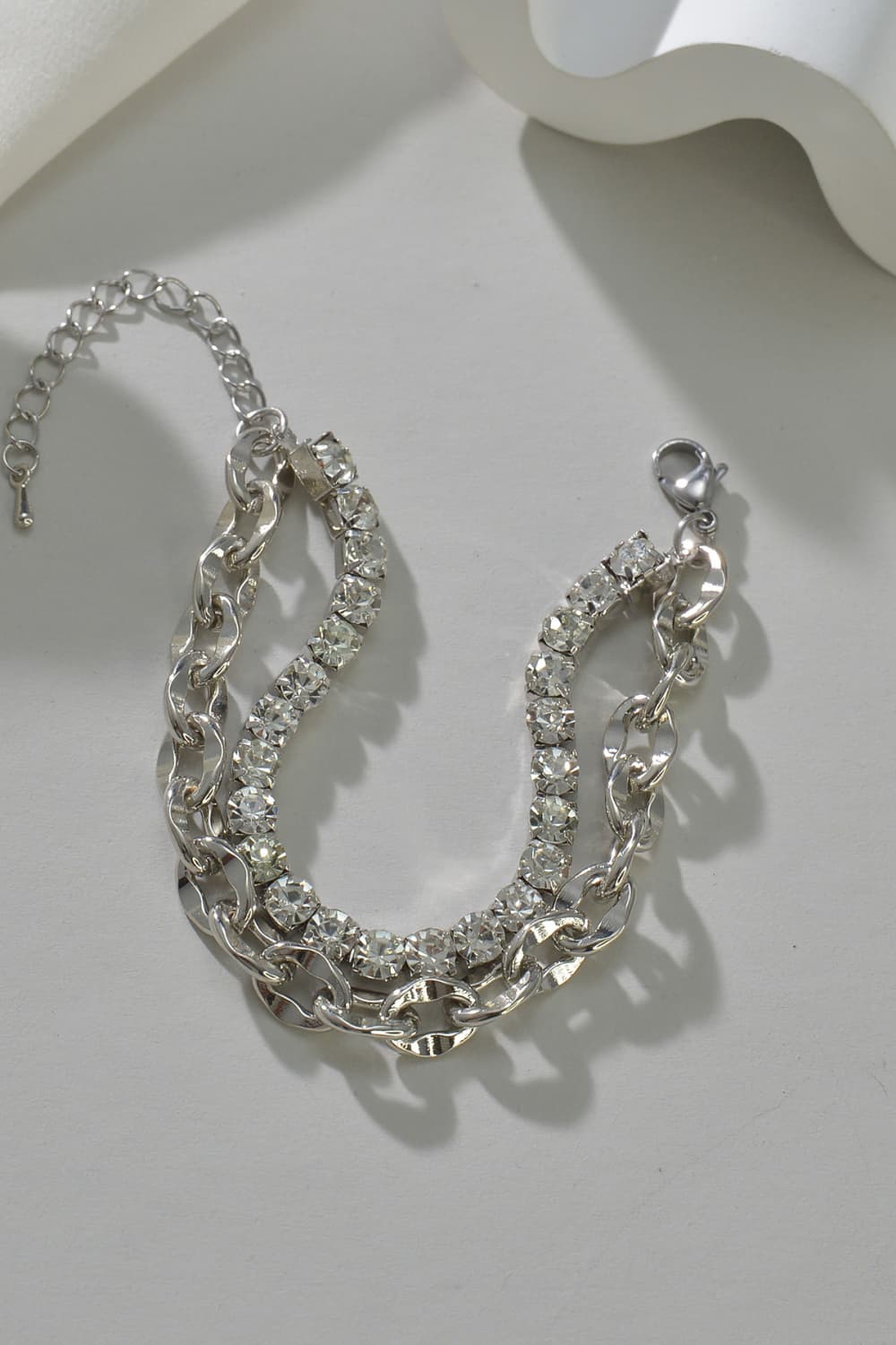 Double-Layered Zircon Decor Alloy Bracelet - Silver / One Size - Women’s Jewelry - Bracelets - 3 - 2024