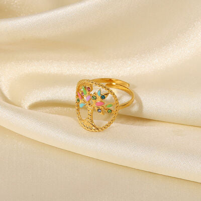 Tree Shape Inlaid Zircon 18K Gold-Plated Ring - Kawaii Stop - Care Instructions, Early Spring Collection, Fashion Statement, Gold-Plated Tree Ring, Jack&Din, Natural Beauty, Ship From Overseas, Shipping delay February 3 - February 16, Sparkling Allure, Styling Tips, Unique Design, Zircon Accents