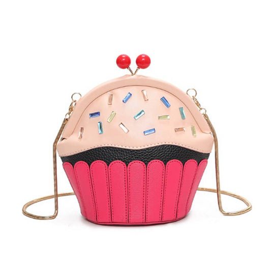 Cupcake Shaped Crossbody Bag - Kawaii Stop - Cake, Crossbody Bags, Fashion, Kawaii, Pink, PU Leather, Shoulder Bags, Women Bags &amp; Wallets