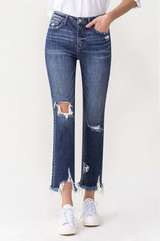 Full Size High Rise Crop Straight Leg Jeans - Kawaii Stop - Black Friday, Chic Outfit, Comfortable Fit, Cropped Length, Distressed Look, High Rise, Jeans, Jeans for Women, Moderate Stretch, Ship from USA, Straight Leg Jeans, Stylish Wardrobe, Trendy Fashion, Versatile Denim, Vervet, Vintage Vibes, Women's Fashion