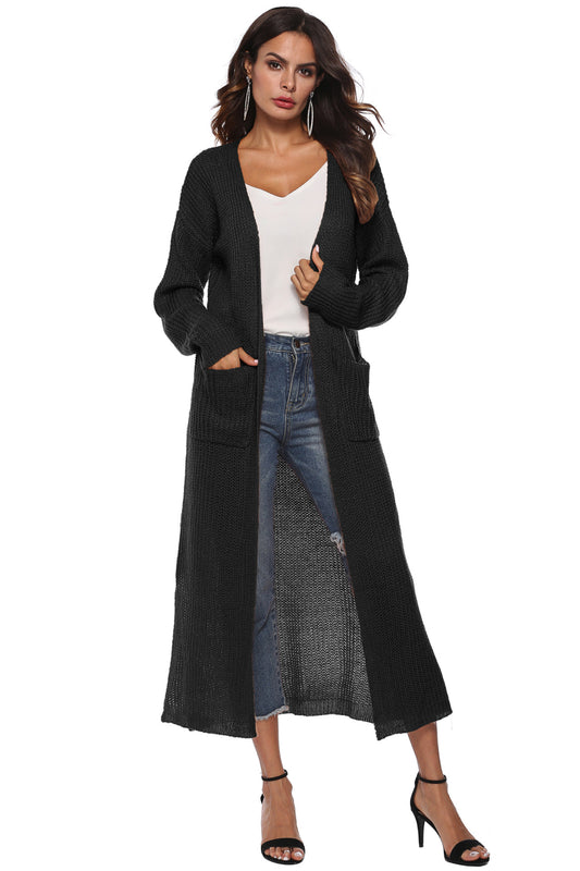 Long Sleeve Open Front Buttoned Cardigan - Kawaii Stop - Acrylic, Cardigan, Cardigans, Casual Style, Comfortable, Easy Care, Fall Wardrobe, Fashion Forward, Layering Piece, Long Length, Moderate Stretch, O & Y.M, Pocketed, Ship From Overseas, Solid, Versatile, Women's Clothing, Women's Fashion