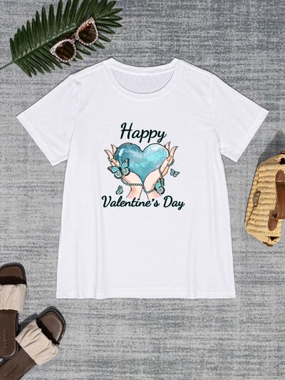 HAPPY VALENTINE'S DAY Round Neck Short Sleeve T-Shirt - Kawaii Stop - Celebrate Love, Comfortable Fit, Early Spring Collection, Easy Care, Fashionable Ensemble, Festive Look, Heart-Shaped Accessories, High-Quality Material, L@W@K, Love and Positivity, Opaque Sheen, Red Sneakers, Round Neck, Ship From Overseas, Shipping delay February 6 - February 16, Special Occasion, Stylish Message, Valentine's Day T-Shirt, Women's Apparel
