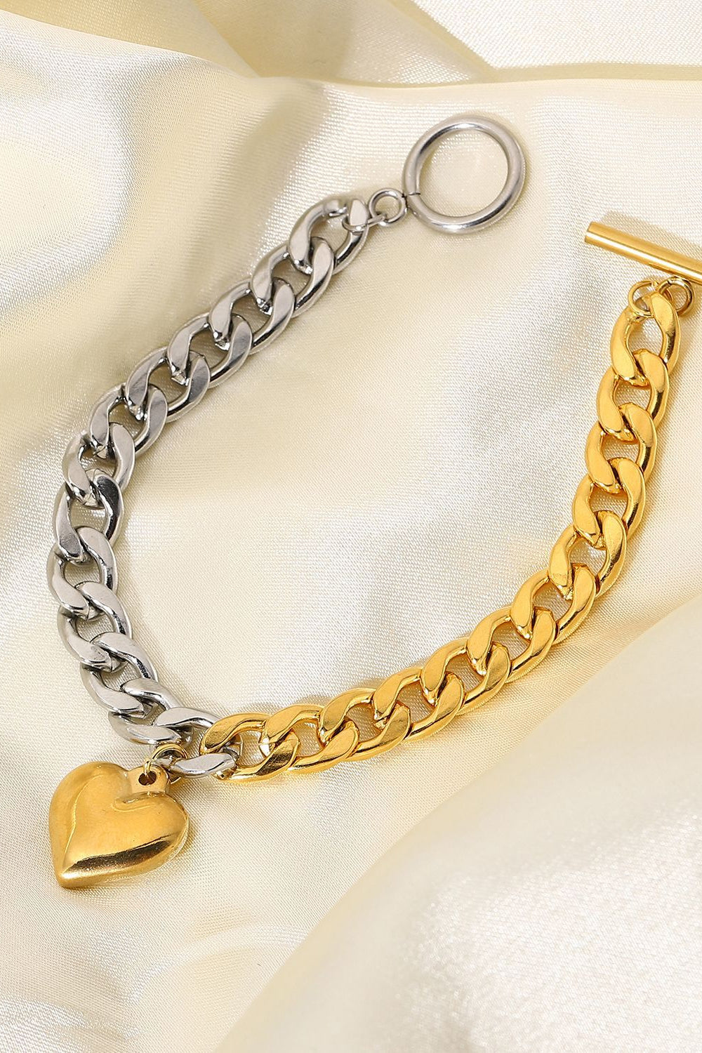 Chain Heart Charm Bracelet - Kawaii Stop - Bracelet, Bracelets, Elegant Jewelry, Fashion Jewelry., Half-Gold, Half-Steel, Heart Charm Bracelet, Jack&Din, Ship From Overseas, Stainless Steel, Toggle Clasp, Women's Accessories