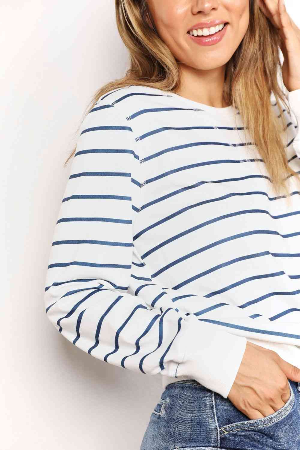 Striped Long Sleeve Round Neck Top - Kawaii Stop - Chic Style, Classic Look, Comfortable Fit, Double Take, Long Sleeve Top, Machine Washable, Opaque Fabric, Round Neck Top, Ship from USA, Striped Pattern, Stylish Wardrobe, Timeless Fashion, Versatile Top, Wardrobe Essential