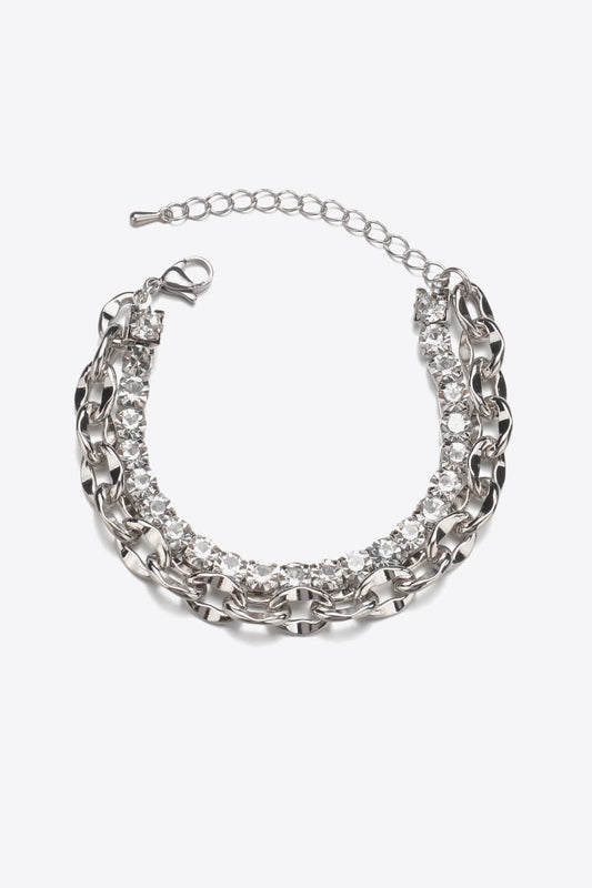 Double-Layered Zircon Decor Alloy Bracelet - Silver / One Size - Women’s Jewelry - Bracelets - 1 - 2024
