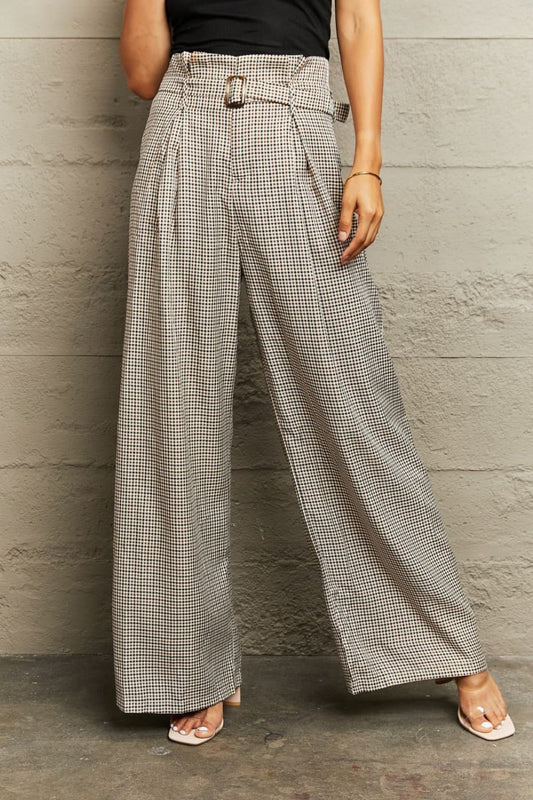 Plaid Wide Leg Pants - Kawaii Stop - Belted Waist, Capris, Casual and Stylish, Chic Styling, Classic Charm, Comfortable Fit, Effortless Elegance, Everyday Fashion, Fashionista Must-Have, Hanny, Pants, Plaid Pattern, Ship From Overseas, Shipping Delay 09/29/2023 - 10/04/2023, Timeless Appeal, Versatile Wardrobe, Wide Leg Pants, Women's Clothing