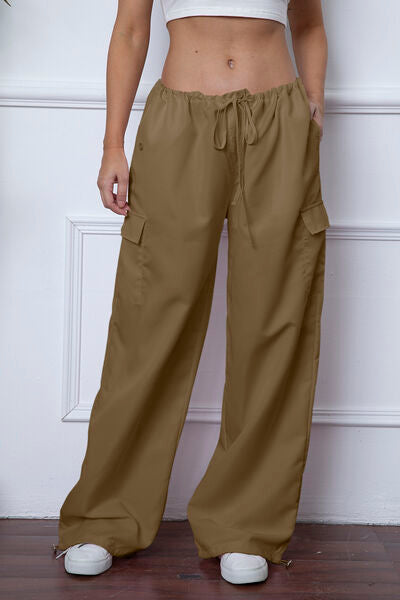Drawstring Waist Pants with Pockets - Kawaii Stop - Chic and Functional, Comfortable Fashion, Customized Fit, Drawstring Waist Pants, Everyday Comfort, F@L@Y, Fashionable Look, High-Quality Material, Opaque Fabric, Pockets, Ship From Overseas, Versatile Wear, Wardrobe Essential