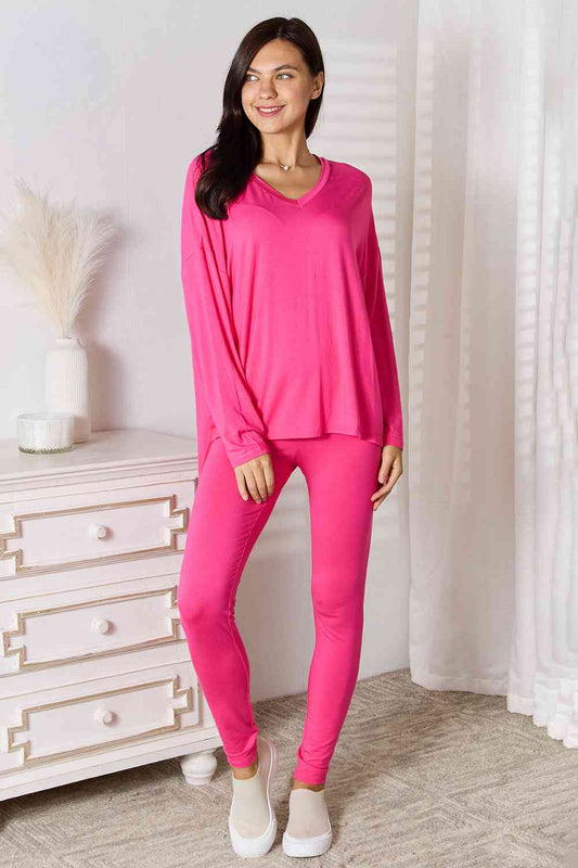 V-Neck Soft Rayon Long Sleeve Top and Pants Lounge Set - Kawaii Stop - Basic Bae, Casual Chic, Cozy Fashion, Easy Care, Lounge Set, Opaque Sheerness, Premium Material, Ship from USA, Size & Fit Guide, Styling Tips, Stylish Two-Piece, Wardrobe Essential, Women's Loungewear