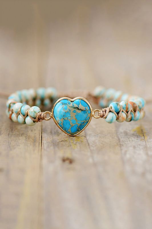 Handmade Heart Shape Natural Stone Bracelet - Light Blue / One Size - Women’s Jewelry - Bracelets - 1 - 2024