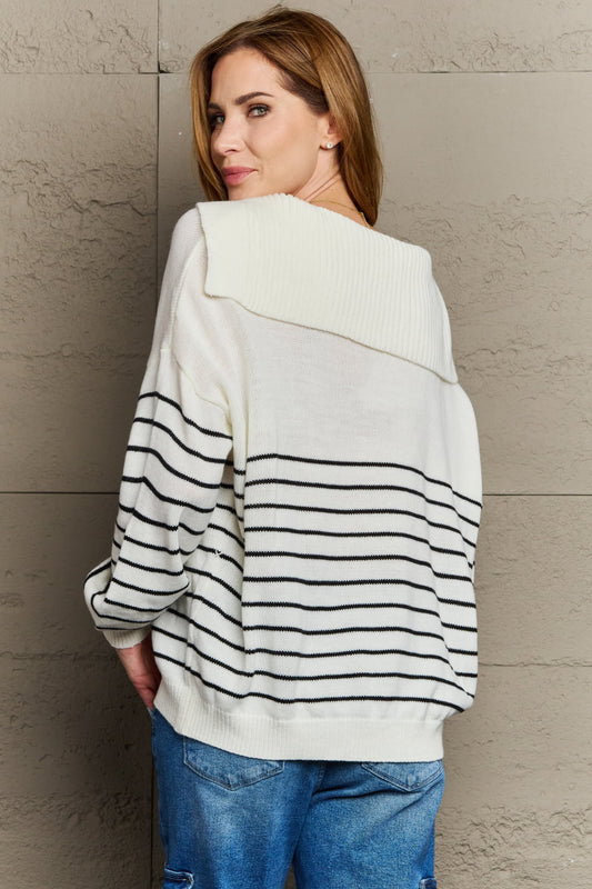 Make Me Smile Striped Oversized Knit Top - Kawaii Stop - Black Friday, Casual Elegance, Chic and Comfortable, Cozy Acrylic Material, Make Me Smile Top, Oversized Style, Sailor Collar Detail, Sew In Love, Ship from USA, Sophisticated Look, Striped Knit Top, Trendy Stripes, Versatile Fashion, Women's Clothing