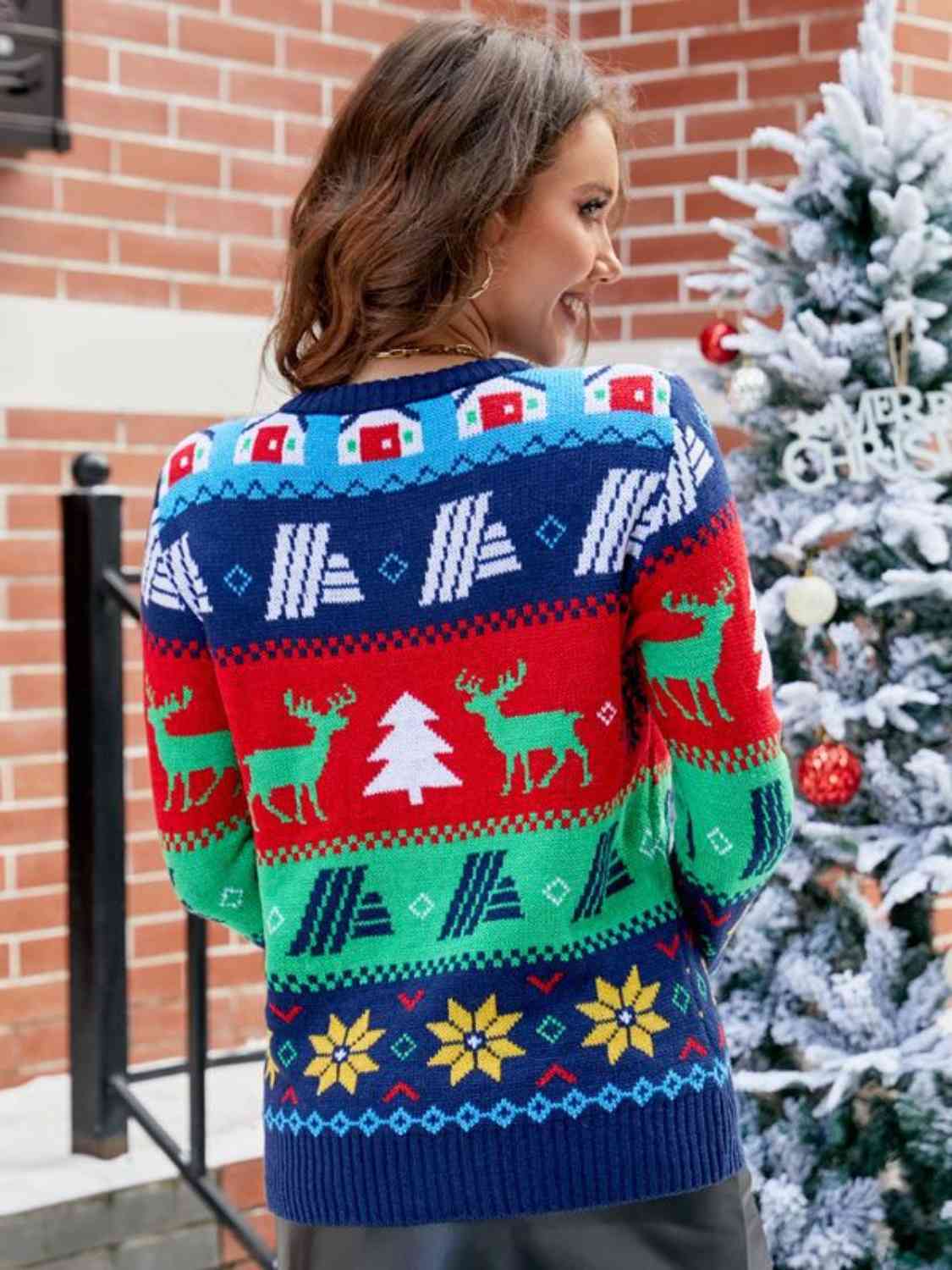 Christmas Round Neck Sweater - Kawaii Stop - Acrylic knitwear, Casual holiday wear, Christmas, Christmas outfit, Christmas sweater, Round neck sweater, Ship From Overseas, Yh