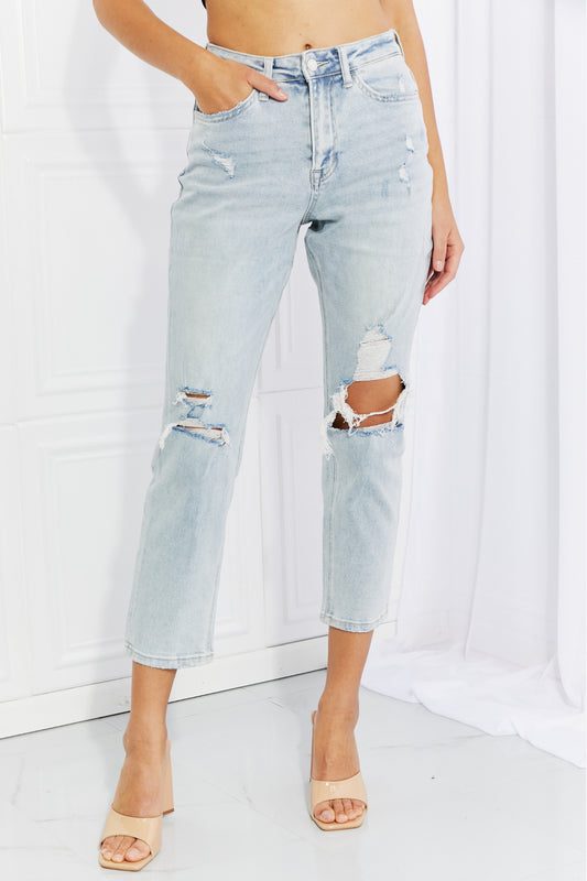 Stand Out Full Size Distressed Cropped Jeans - Kawaii Stop - Casual Comfort, Casual Elegance, Cotton Polyester Spandex, Cropped Jeans, Distressed Details, Dress Up or Down, Effortless Chic, Elevate Your Look, Everyday Confidence, Fashion for Every Occasion, Fashionable Jeans, Full Size Run, Jeans, Jeans for Women, Moderate Stretch, Must-Have Bottoms, Ship from USA, Stand Out in Style, Trendy Outfit, Vervet, Wardrobe Staple, Women's Clothing, Women's Fashion