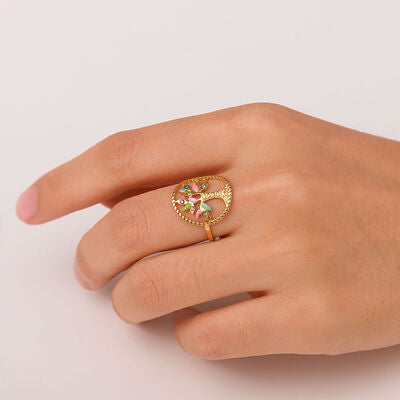 Tree Shape Inlaid Zircon 18K Gold-Plated Ring - Kawaii Stop - Care Instructions, Early Spring Collection, Fashion Statement, Gold-Plated Tree Ring, Jack&Din, Natural Beauty, Ship From Overseas, Shipping delay February 3 - February 16, Sparkling Allure, Styling Tips, Unique Design, Zircon Accents