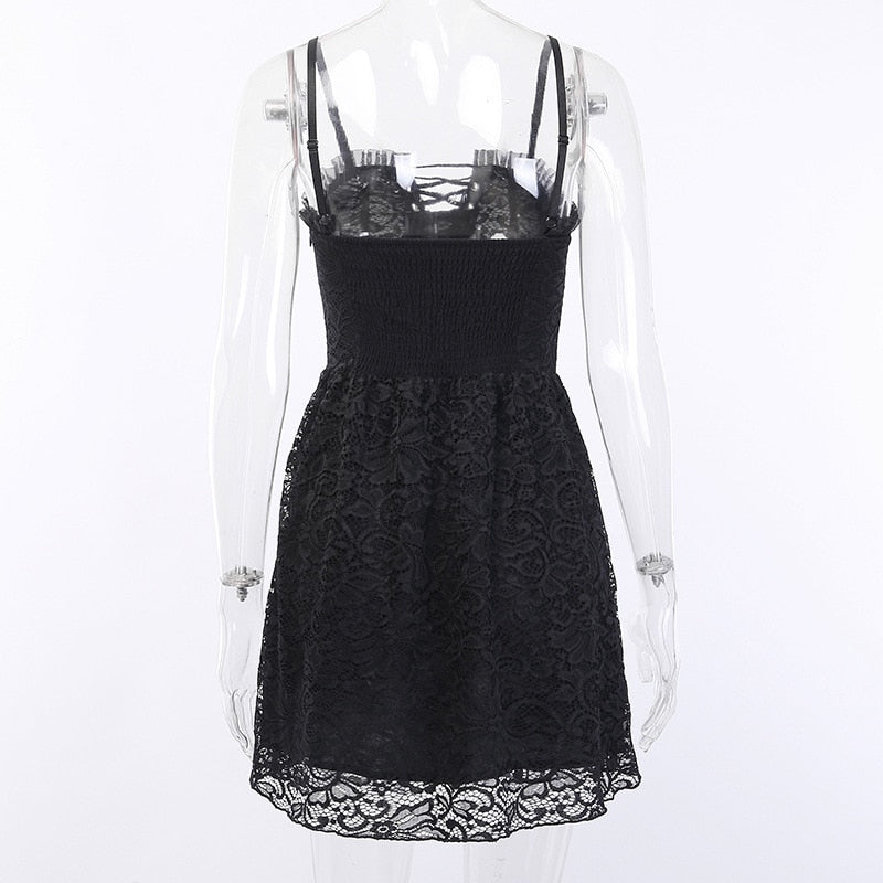 Black Lace Gothic Dress - Kawaii Stop - A-Line, All Dresses, Backless, Black, Dress, Dresses, Elegant, Gothic, Harajuku, Lace, Retro, Sexy, Spaghetti Strap, Streetwear, Summer, Women's Clothing &amp; Accessories