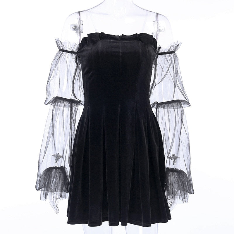 Mesh Long Sleeve Gothic Dress - Kawaii Stop - All Dresses, Dresses, Women's Clothing &amp; Accessories