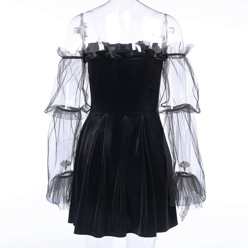 Mesh Long Sleeve Gothic Dress - Kawaii Stop - All Dresses, Dresses, Women's Clothing &amp; Accessories