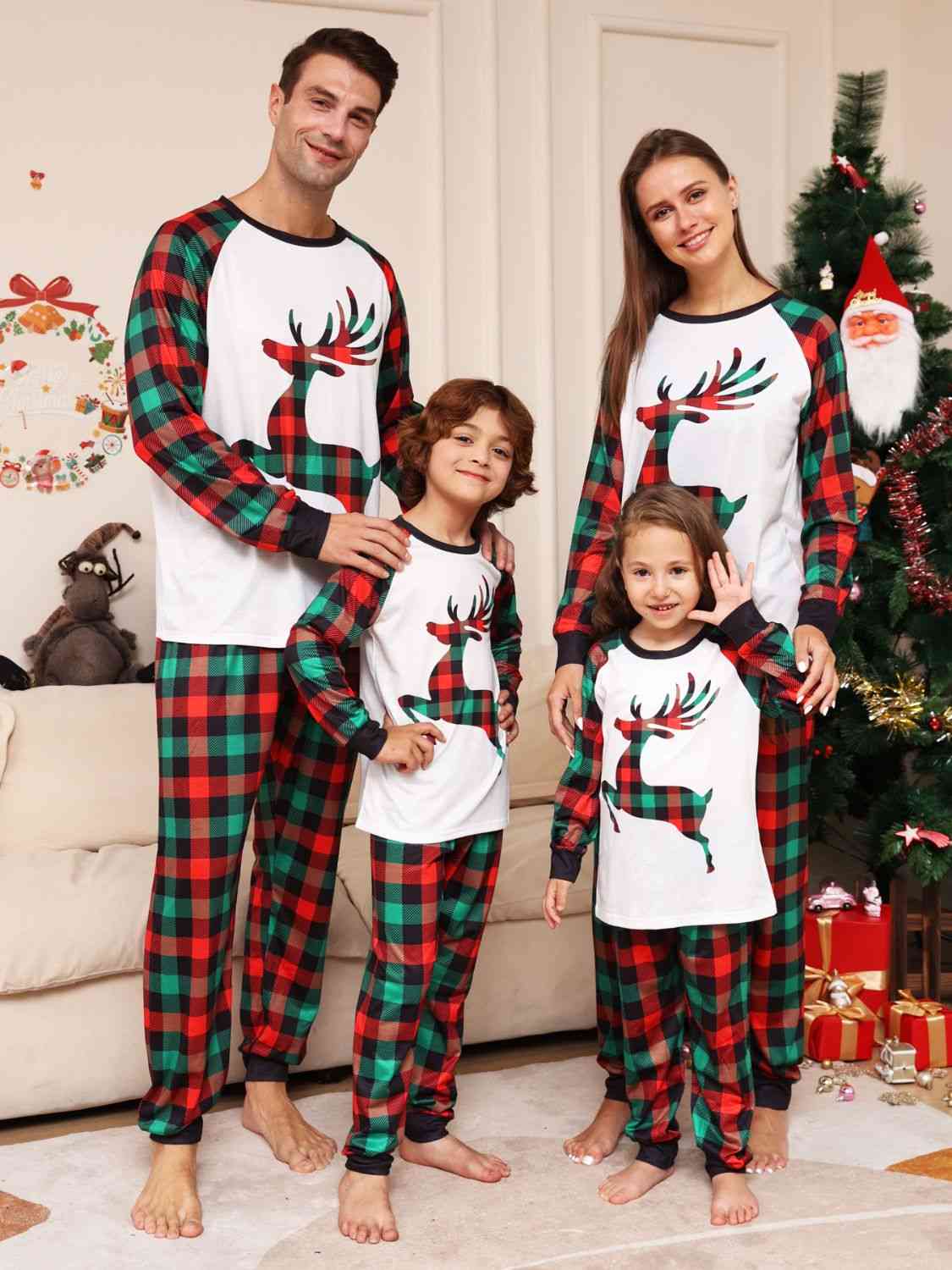 Full Size Reindeer Graphic Top and Plaid Pants Set - Kawaii Stop - Christmas, Christmas Cheer, Cozy Comfort, Cute Reindeer, Easy Maintenance, Festive Ensemble, Festive Vibes, Holiday Fashion, Holiday Style, Perfect Fit, Plaid Pants, Reindeer Graphic, S-4XL, Ship From Overseas, Size Chart, Spread the Joy, Traditional Plaid, Z.Y@