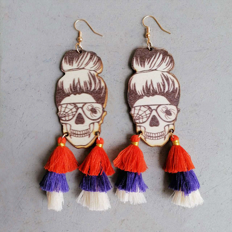 Spider Grandma Tassel Detail Dangle Earrings - Kawaii Stop - Artistic Beauty, Artistic Flair, Avant-Garde Style, Bold Fashion, Dangle Earrings, Edgy Accessories, Express Yourself, H.Y&F.J, Individuality, Must-Have Accessories, Ship From Overseas, Shipping Delay 09/29/2023 - 10/04/2023, Stand Out, Statement Earrings, Stylish Statement, Unforgettable Style, Unique Design, Urban Chic, Urban Earrings, Wood and Iron
